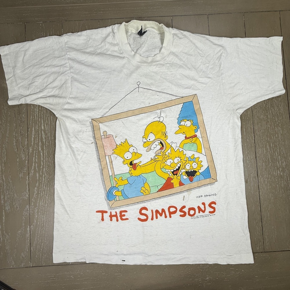 Vintage Screen Stars The Simpsons Shirt Mens XL White 1990 Family Portrait SSI
